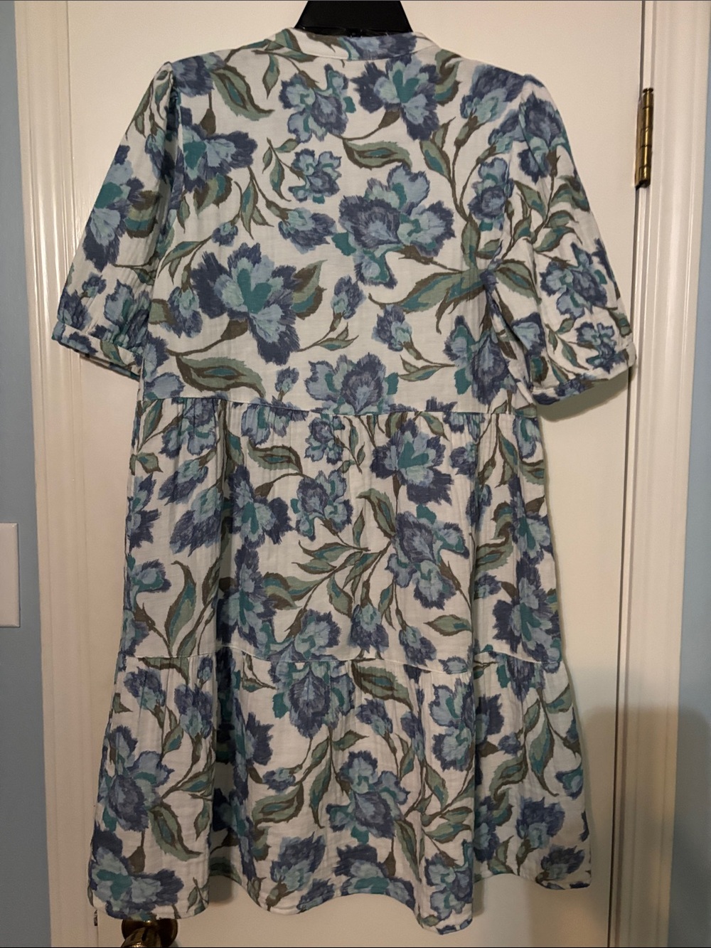 Garnet Hill Blue and Green Floral Button-Front Midi Dress - Picture 3 of 7